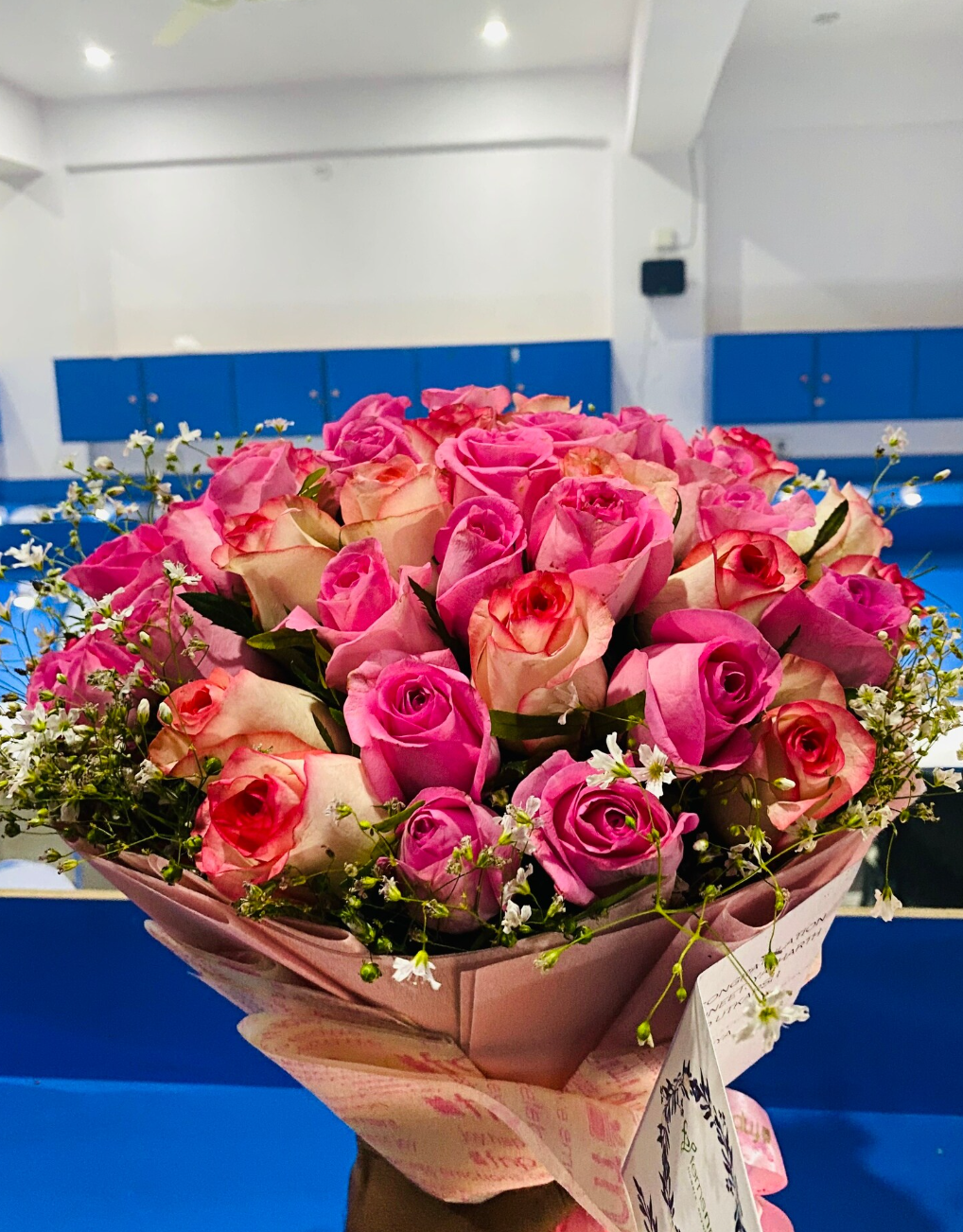 Bouquet photographed inside Caliber Library